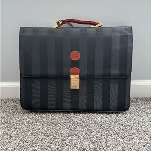 Fendi Vintage Black/Grey Pequin Coated Canvas Document Bag with Key